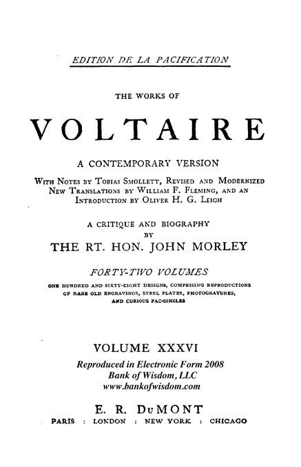 (image for) The Works of Voltaire, Vol. 36 of 42 vols + INDEX volume 43 - Click Image to Close